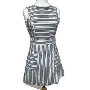 Altar’d State Navy and Cream Striped Mini Linen/Cotton Dress - Women S - Coastal